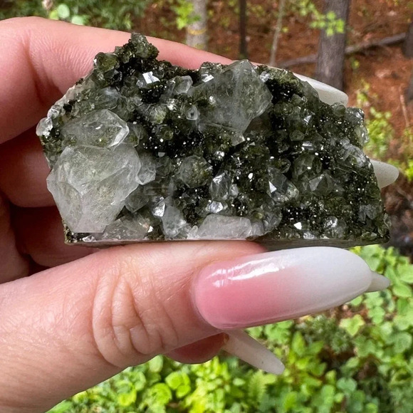 AAA Quality Fairy 🧚 Forest 🌳 Epidote & Quartz 🇹🇷 Raw Mineral Druzy Epidote - Picture 5 of 9